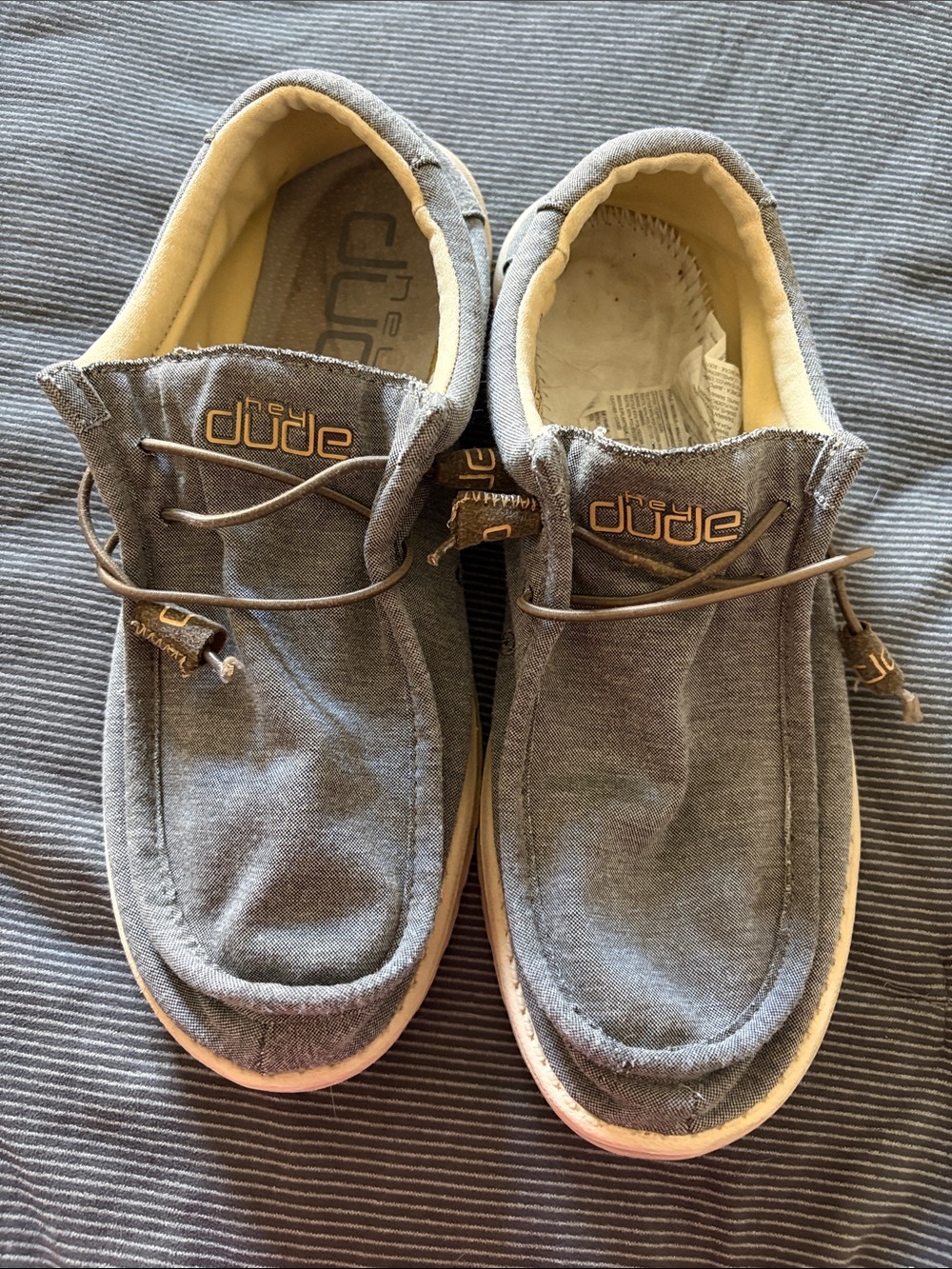 Hey Dude Mens Grey Canvas Slip-On Sneakers with Tan Accents